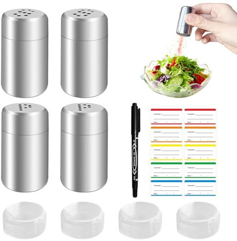 Mini spargisale, 6 pezzi da 5 ml, piccolo con coperchio, spargicpezie da campeggio, sale in acciaio inox, bottiglie di spezie, adatto per ristoranti, campeggio e barbecue all'aperto
