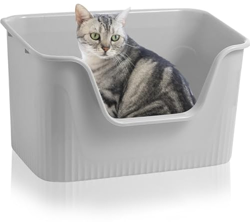 Lighterday Katzenklo Hoher Rand 64x45x33cm,KatzentoiletteGroß, Katzenklo XXL Ohne Deckel Katzenklo Groß Katzentoiletten für Katze, Kaninchen,Kätzchen(Grau, Große)