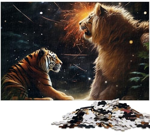 Puzzle 1000 Teile Tiger Löwen Puzzle für Erwachsene Holzpuzzle Spielzeug Wanddekoration (Größe 75 x 50 cm)