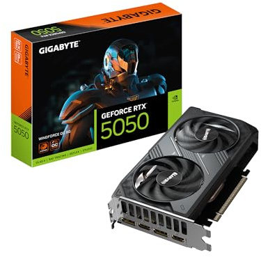 GIGABYTE GeForce RTX 5050 WINDFORCE OC 8G Graphics Card, 8GB 128-bit GDDR6, PCIe 5.0, WINDFORCE Cooling System, GV-N5050WF2OC-8GD Video Card