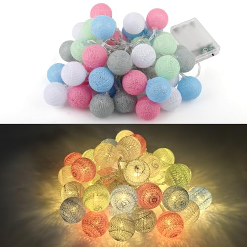 OMIGA Catena Luminosa Esterno 6M Fairy Lights con 40 Sfere Cotone LED Ghirlanda Luminosa per Balcone Natale Tenda Festa Matrimonio Decorazione Interna (Non Include Batterie)