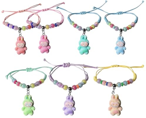 EIROVYA 7 Pezzi Braccialetti Amicizia,Braccialetti Bambini,Braccialetti Bambina Intrecciato Regolabile con Ciondolo a Forma di labobo,Braccialetti Bambini per Feste Gadget,Gadget Compleanno Bambini