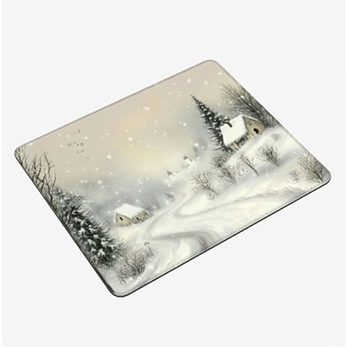 Alfombrilla Ratón Blanco Mini Mousepad 40x30cm, Escena Nieve Alfombrilla Gaming, Tapete Escritorio con Bordes Cosidos, Protector Escritorio con Base Goma Antideslizante Accesorios Gaming S0-258
