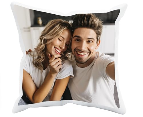 Genérico Cojín Personalizado con Foto y Texto, Personalizable a Doble Cara, con Relleno Incluido, Regalo para Pareja Padre Madre Novio Novia, 35 x 35 cm
