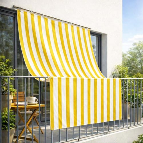 Tenda da Sole a Righe per Esterno con Occhielli in Metallo | Telo Ombreggiante a Caduta per Balconi Resistente Lavabile Riga Gialla 290x300cm