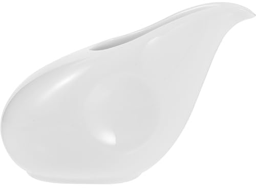 NUSITOU Bricco in Ceramica Bianco 100ml Fondo Antiscivolo e Resistente per Salsa e Latte, Design Vintage Semplice e Pratico per Famiglie e Hotel