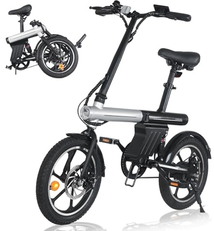 Velo Electrique Pliable 16 Pouces pour Adultes, vélo électrique pour Homme et Femme, vélo électrique Urbain, Batterie 36 V 12,8 Ah, Freins à Disque, vélo électrique Compact