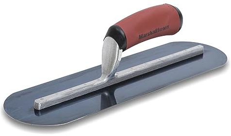 Truelle de lissage Marshalltown, entièrement arrondie avec manche Durasoft courbé, en acier bleu, outils pour plâtriers, dimensions : 406x102 mm