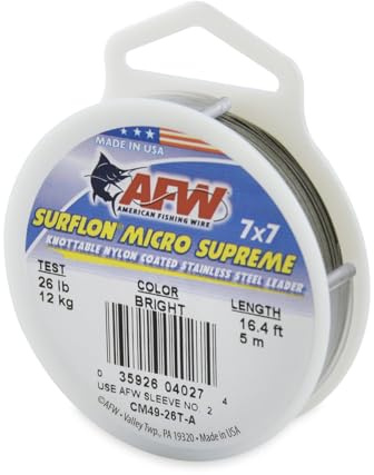 AFW Surflon Micro Supreme Nylon Coated 7x7 Fishing Wire Leader 26lb- Bright