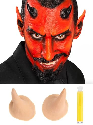 Maskworld Kleine Teufel Hörner Latexapplikation Dämon hautfarben - überschminkbar - Halloween, Karneval, Horror-Party Verkleidung Accessoire, inkl. Mastix Hautkleber - Falsche Körperteile