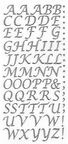 15mm Script Silver Glitter Self Adhesive Alphabet Sticker Letters Craft Embellishment