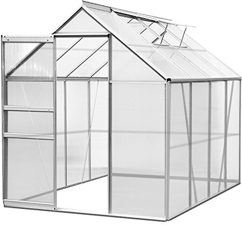GARDEBRUK® 6x8ft Polycarbonate Greenhouse with Rain Gutters | Large Walk-In Green House with Door and Roof Window | Garden Cold Frame Plants Flowers Grow House with Aluminium Frame