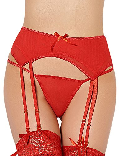 Yummy Bee underkläder dubbelt lager strapsbälte sträng tanga-set storlek 36–48, röd, 40