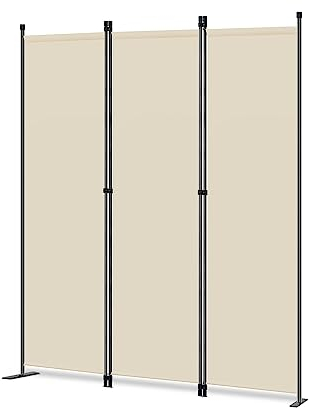 Angel Living Foldable Room Divider 3 Panels Freestanding Screen Wall Room Divider Partition for Offices, Balcony, Bedroom, Outdoor Garden 168 x 165cm Beige