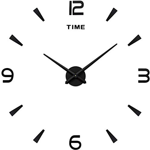 AILILIFE 3D DIY Wall Clock Decor Sticker Mirror Frameless Large DIY Wall Clock Kit for Home Living Room Bedroom Office Decoration (Black)