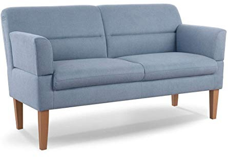 CAVADORE 2,5-Sitzer Küchensofa Kira / Sitzbank für Küche, Esszimmer oder Wohnküche inkl. Armteilverstellung / Leichte Fleckenentfernung dank Soft Clean / 168 x 94 x 81 / Flachgewebe: Hellblau