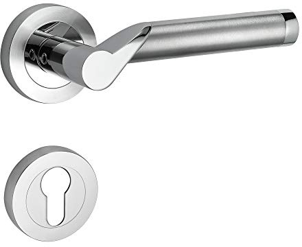 ck-türbeschläge Design Drückergarnitur Lightning | Schnellmontage Schraubrosettenoptik | Festdrehbare Lagerung | Chrom/Edelstahl matt (Profilzylinder (PZ))