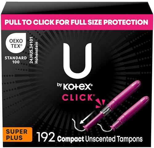 U by Kotex Click Compact Tampons, Super Plus Saugfähigkeit, geruchlos, 192 Stück (6 Packungen mit 32 Stück) (Verpackung kann variieren)