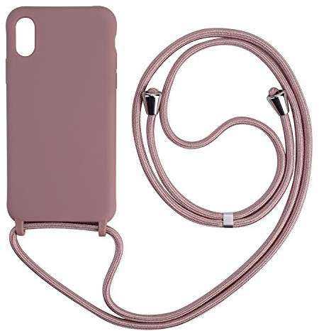 Ququcheng Kompatibel mit iPhone XR Hülle,Handykette Hülle Silikon Seil Necklace Handyhülle mit Kordel Tasche TPU Schutzhülle für iPhone XR-Rosa Gold