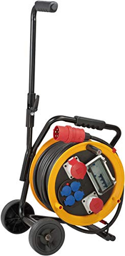 Brennenstuhl Brobusta CEE 2 FI IP44 Industrie-/Bauunternehmer mit Rollwagen, 30m - Spezialgummi (für Baustelle und Außen, Made in Germany) gelb