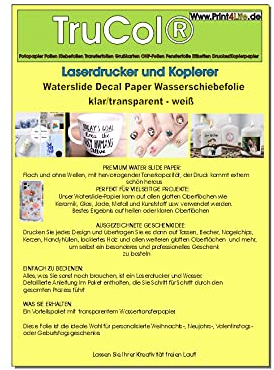 3 Blatt Laserdrucker Wasserschiebefolie weiß DIN A4 (210 x 297mm) Weiß Base Printable Decal Papier Wasser Transfer Folie