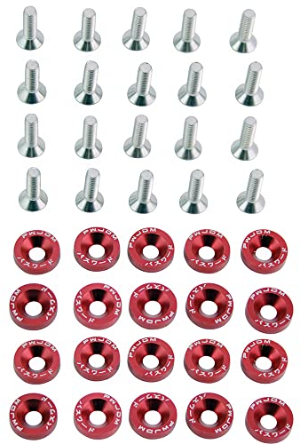 CENPEK 20PCS Fender Bumper Washer Bolt M6x20mm 6061 T6-Grade CNC Billet Aluminum Washer Engine Bay Dress Up Fastener Kit (Red)