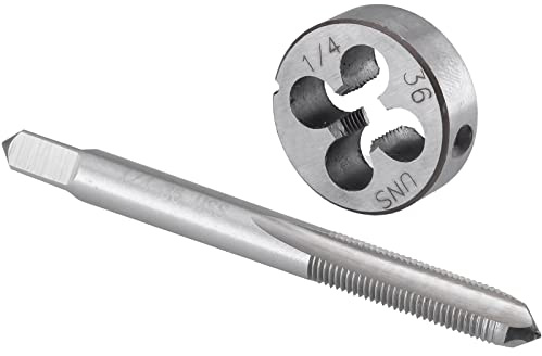 Burkit 0,6 cm-36 UNS Gewindebohrer und Schneideisen-Set, rechte Hand | 1/4 x 36 UNS Maschinengewindebohrer und runde Schneideisen, zum Schneiden oder Reparieren von Gewinden auf Metall.