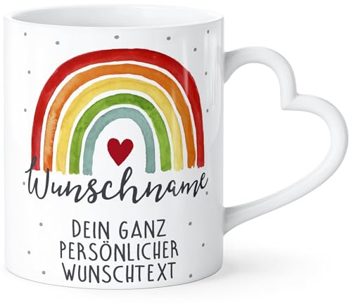 SpecialMe® Tasse mit Herzhenkel Regenbogen personalisiert mit Name und Wunschtext dein eigener Text personalisierbare Geschenke Weiss-herz standard