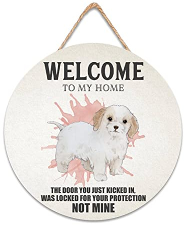 CustonCares Welcome to My Home Willkommen Haustürschild Hund Mutter Geschenk für Frauen Veranda Wanddekoration Retro Haustür Kranz Einweihungsgeschenke 30,5 x 30,5 cm rund