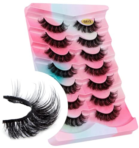 Leipple 8D lösögonfransar, 7 par återanvändbara naturliga, G612 | Naturlig ögonmakeup-look, återanvändbara konstgjorda ögonfransar, lämpliga för vardag, fest och speciella tillfällen