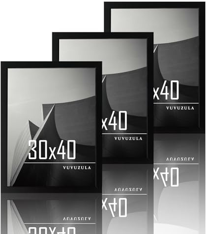 VUVUZULA Bilderrahmen 30x40cm Schwarz Holz Fotorahmen 12x16 Zoll Holzrahmen MDF Rahmen 30x40cm 3er Set