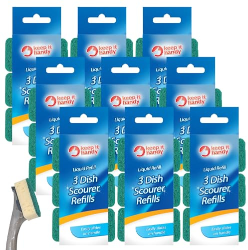 SOL 27pk (9x3pk) Washing Up Sponge Replacement Heads Compatible with Dishmatic Sponge Sponge Washing Up Brush Dish Brush,Scourer Sponge Dishmatic Refill Sponge Non Scratch for Kitchen Cleaning Sponge
