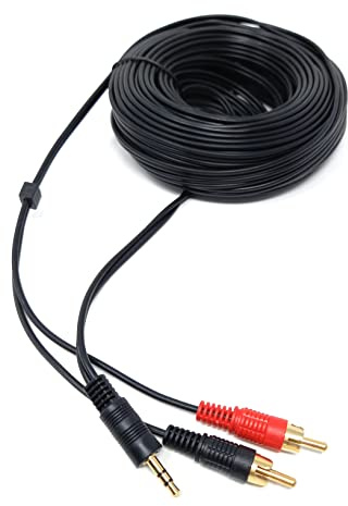 DRUT 20 m 3,5 mm vers Double RCA stéréo Aux Phono câble Audio Mini Jack Cordon de Plomb répartiteur en Y Cordon Casque Adaptateur répartiteur RCA en Y connecteurs Or Noir 65 Pieds