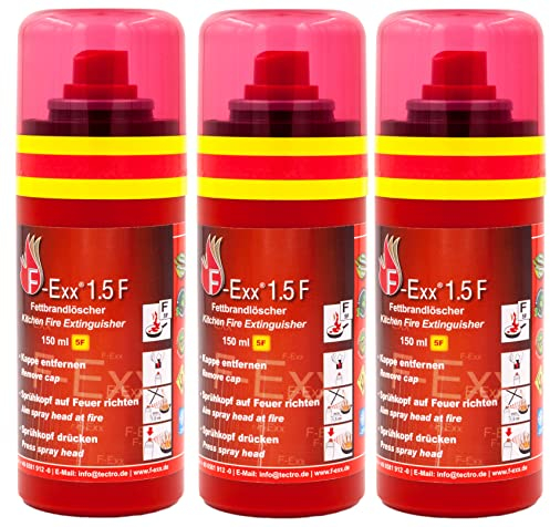 F-Exx® 1.5 F Kompakter Fettbrand-Feuerlöscher - 3er Pack Löschspray für Küche und Zuhause (Made in Germany)