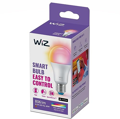 WiZ Smart LED A60-Lampe, Color und Tunable White, E27-Sockel, 60W, 806 Lumen, dimmbar, funktioniert mit Alexa, Google Assistant, und Apple HomeKit, 1er Pack