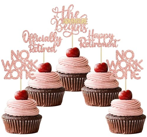 24Pcs Happy Retirement Cupcake Toppers Officially Retired Cake Toppers No Work Zone Adventure Begins Cupcake Picks Retirement Theme Farewell Birthday Party Decorations Supplies Rose Gold