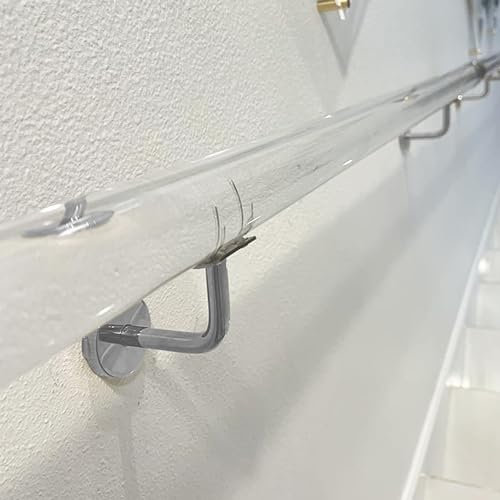 NUNETH Clear Acrylic Staircase Handrail for Seniors Kids, Stair Hand Rails for Home/Loft/Front Door/Porch/Steps, Wall Mounted Hand Railing with Fittings(Silver Bracket,600cm/19.7ft)