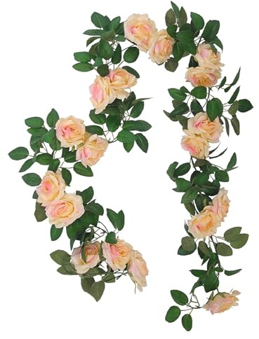 TYPHEERX Künstliche Rosenranke, 220 cm, Champagnerfarben, Klassisch, Wasserdicht, für Hotel, Hochzeit, Party, Dekoration, Champagner