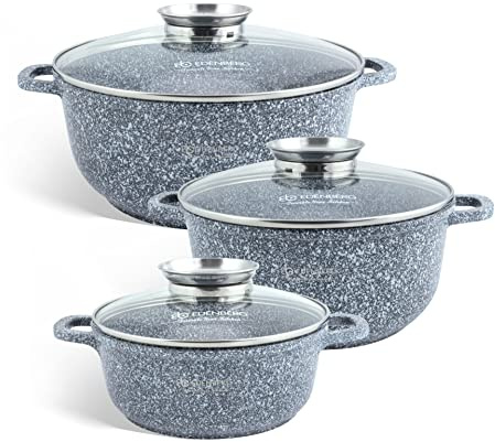 EDENBERG 6 tlg. Granit Topfset mit Keramik-Beschichtung induktions Töpfe Set, Kochtöpfe, Töpfe Induktion | Kochgeschirr Set, Topfset induktionsgeeignet EB-008020