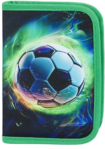 Baagl Federmäppchen für Jungen - Schüleretui, Federtasche, Federmappe für Schreibwaren - Etui, Federpenal, Schulmäppchen (Fußball Ball Grűn)