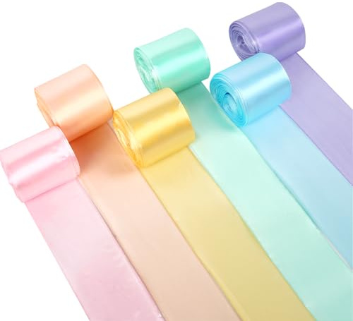 Nastro Colorato, 6 Colori Nastri Tessuto, 50mm x 60m Nastro di Raso, Colori Decorazione Nastri Regalo, Grandi Nastri in Tessuto, Regalo Decorazione per Compleanno Matrimonio Battesimo