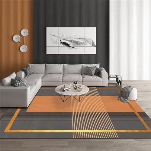 RUGMRZ Teppich FlurEsszimmer Schlafzimmer Teppiche 50x150CM orange FarbeGrauer, pflegeleichter im modernen Streifendesign