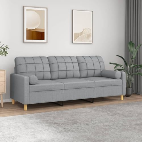 Willood 3-Sitzer-Sofa mit Zierkissen Hellgrau 180 cm Stoff Liegesofa für Wohnzimmer, Polstersofa Sessel Relaxsofa Loungesofa Relaxcouch