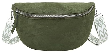 GSenhui Bauchtasche Damen Wildleder Umhängetasche Crossbody Bag Breite Schultergurte,Handgemachte Gürteltasche mit Reißverschluss Bodybag Schwarz