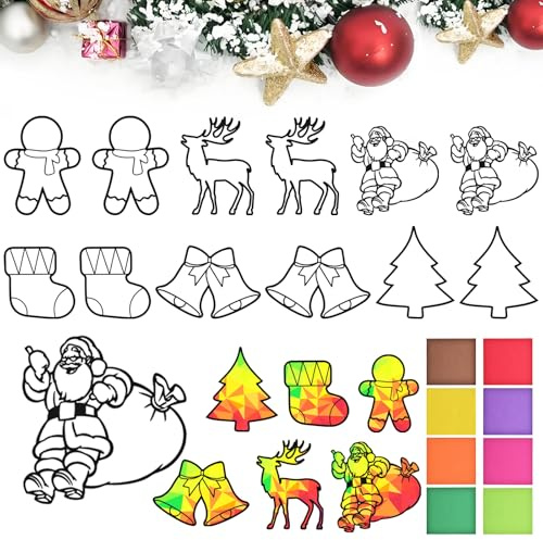 QIURUYUE 12 Stück Weihnachten Basteln Kinder, Fensterbilder Weihnachten | Basteln,Sonnenfänger Bastelset Weihnachten,Bastelvorlagen Fensterb