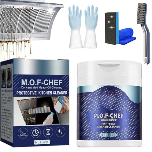 Mof Chef rengöringspulver, mof kock pulver rengörare, professionell Mof Chef skyddande köksrengöringsmedel, smutspulver för tung olja, färsk lukt, ingen skada på ytan, 100 g/500 g (500 g)