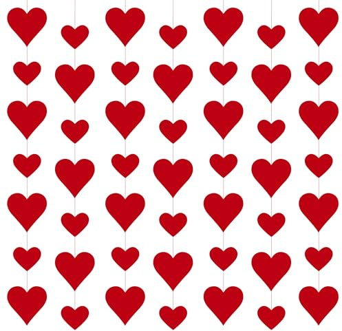 4PCS Herz Girlande, Valentinstag Dekorationen Papier Herzen Luftschlangen hängenden Herzen Dekorationen für Valentinstag Galentines Day Geburtstag Braut Dusche Hochzeit Verlobung Jahrestag Dekor (rot)