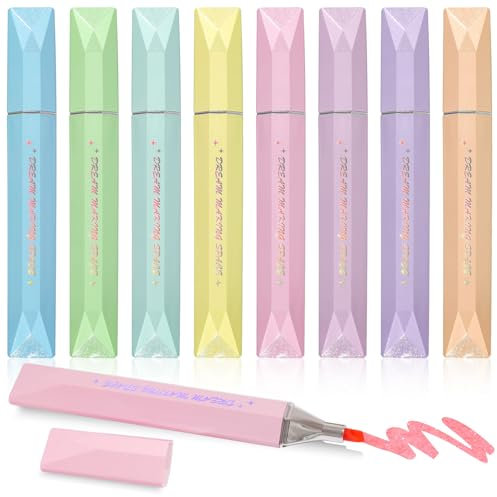 Glitter Pastel Highlighters, 8 Pcs Soft Chisel Tip Aesthetic Highlighters, Assorted Morandi Color Glitter Pens, No Bleed Highlighters Pens for Journals, Bibles, Notebooks, School Office Supplies