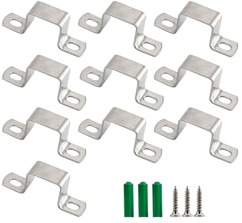(10 Pieces) M25x50mm Square Tube Bracket 304 Stainless Steel U Shape Metal Bracket Pipe Hanger Strap Hose Clamp with Screws