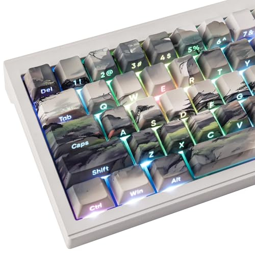 PBT Keycaps - Side Print Keycaps 75 Percent, Shine Through Custom Key caps | Japanese Keycap Set Dye Sub & Double Shot, 135 Keys Cherry Profile Keyboard Keycap for Mechanical Keyboard